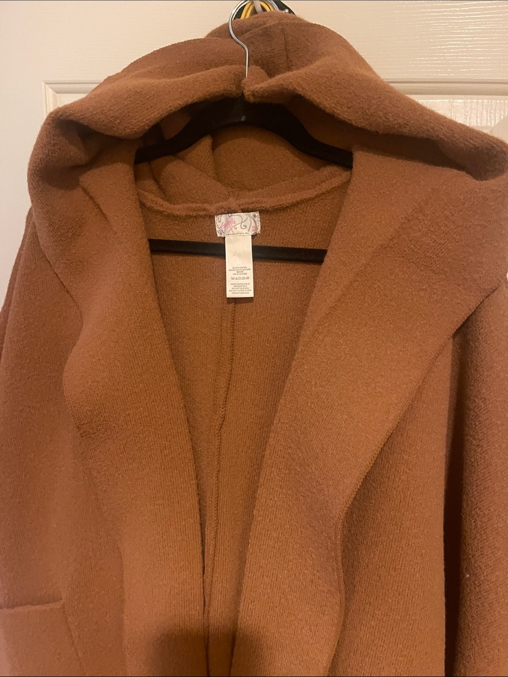 Free people Women's Hooded Long poncho coat in Warm Camel